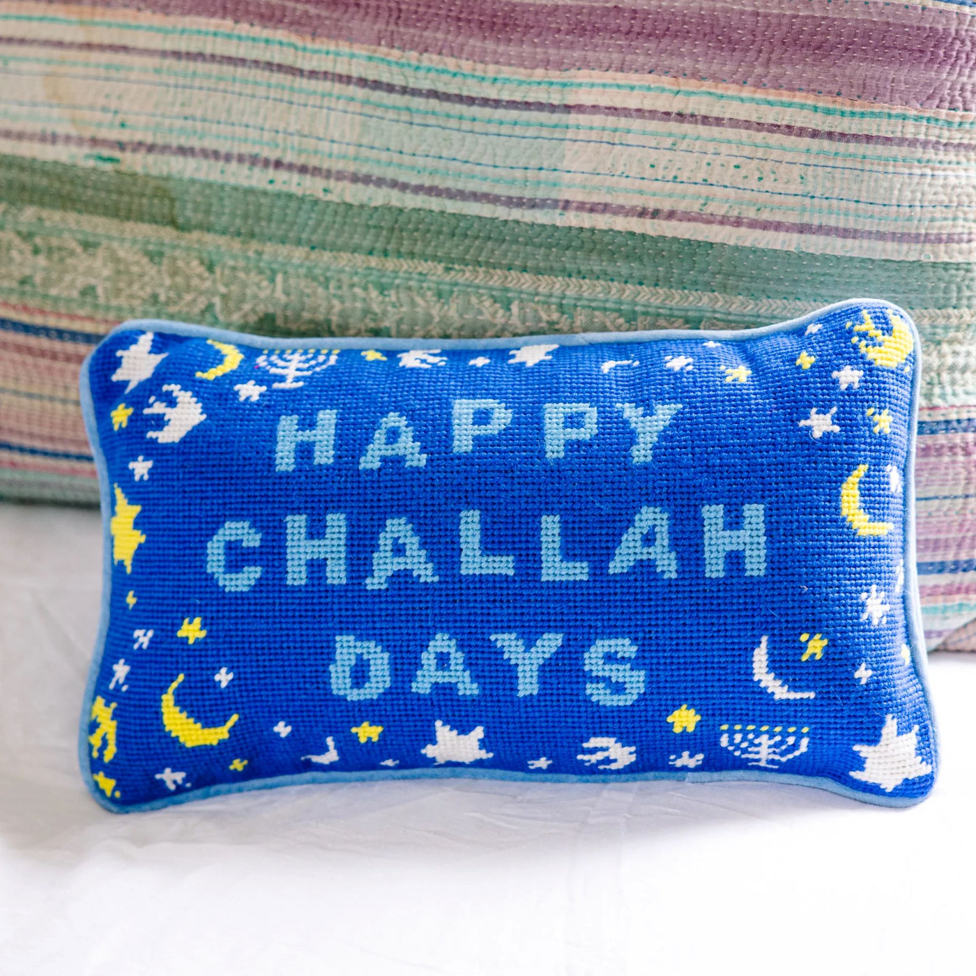 Happy Challah Days Needlepoint Pillow Pillows Furbish 