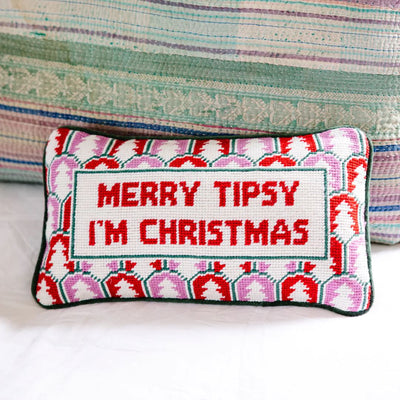 Merry Tipsy I'm Christmas Needlepoint Pillow Pillows Furbish 