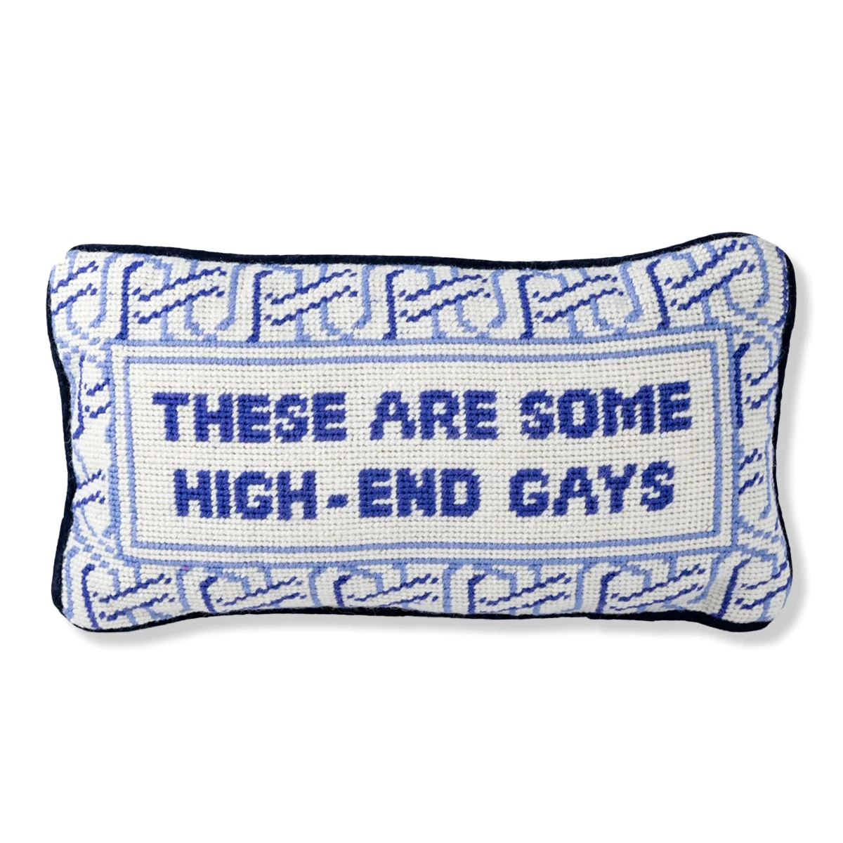 High-End Gays Needlepoint Pillow Pillows Furbish Blue 