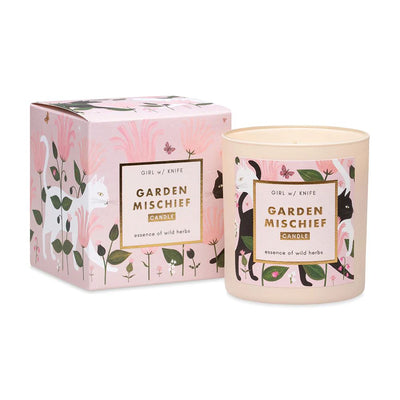 Garden Mischief Candle - Essence of Wild Herbs Candles Girl w/ Knife Pink 
