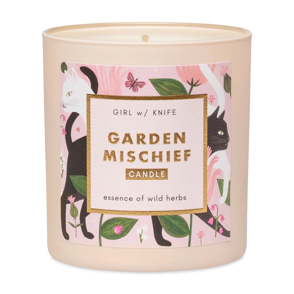 Garden Mischief Candle - Essence of Wild Herbs Candles Girl w/ Knife 
