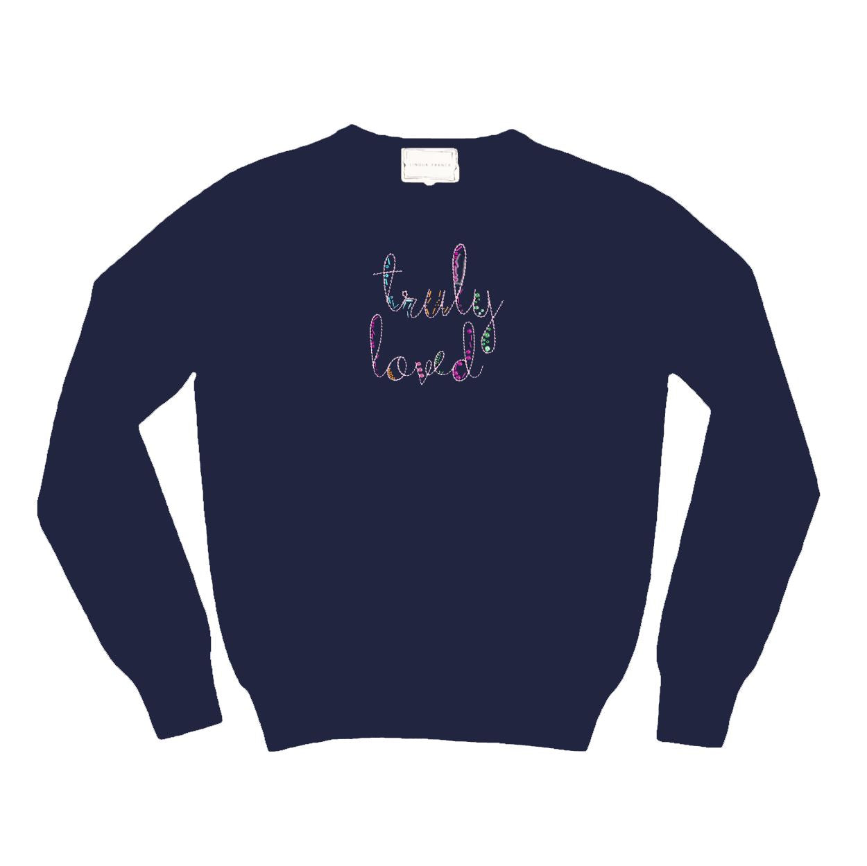 Truly Loved Navy Cashmere Sweater + Confetti Beading Sweaters Lingua Franca 