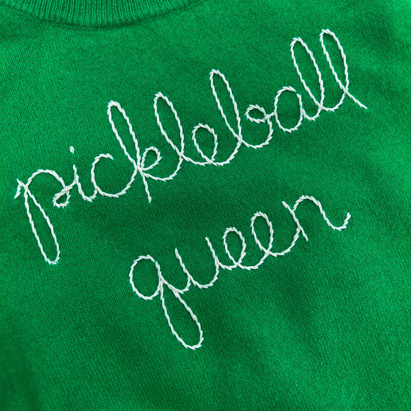 Pickleball Queen Green Cashmere Sweater Sweaters Lingua Franca 